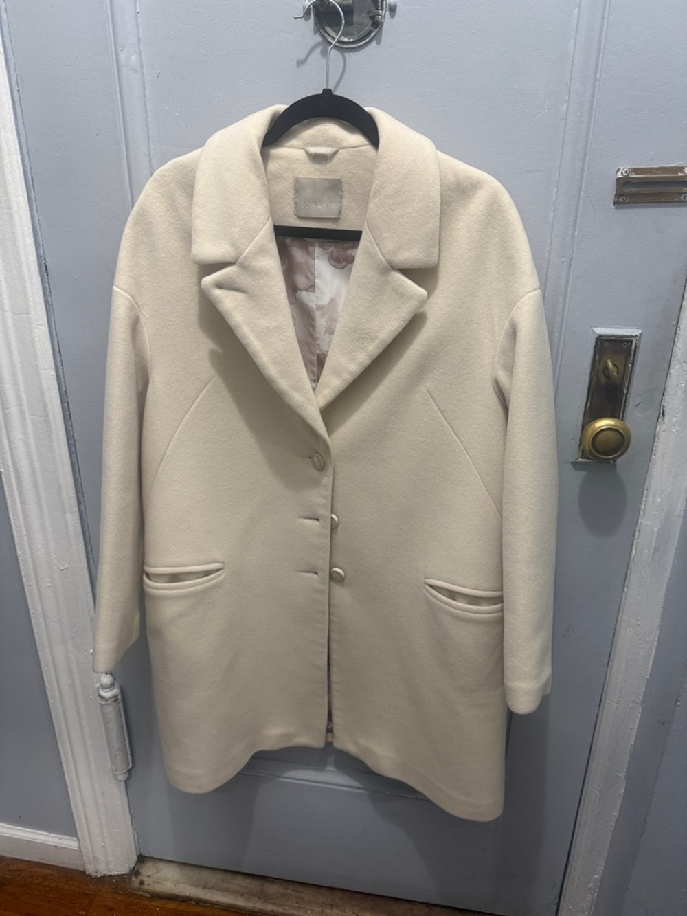 Soia & Kyo Cream Single-Breasted Wool Pea mid tight length Coat
